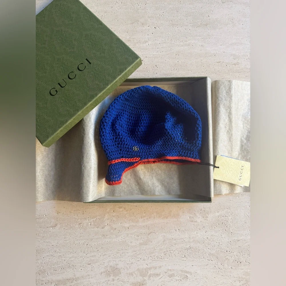 NWT GUCCI Tricot Cotton Hat– GG Logo